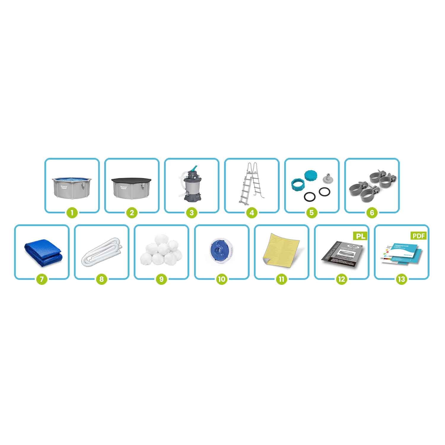 Basen ogrodowy panelowy całoroczny 305 x 122 cm 13w1 Bestawy 56566