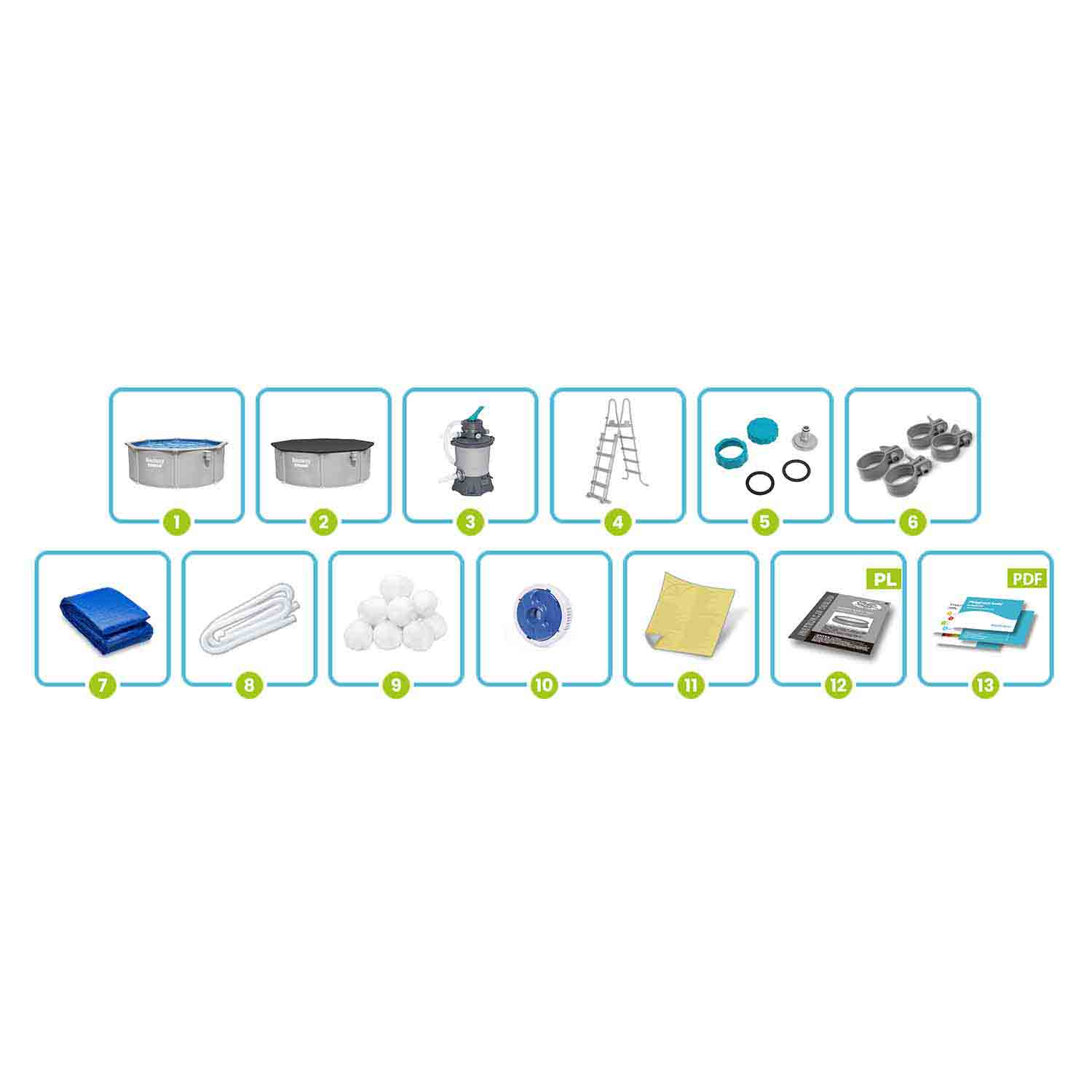 Basen ogrodowy panelowy całoroczny 366 x 122 cm 13w1 Bestawy 56574