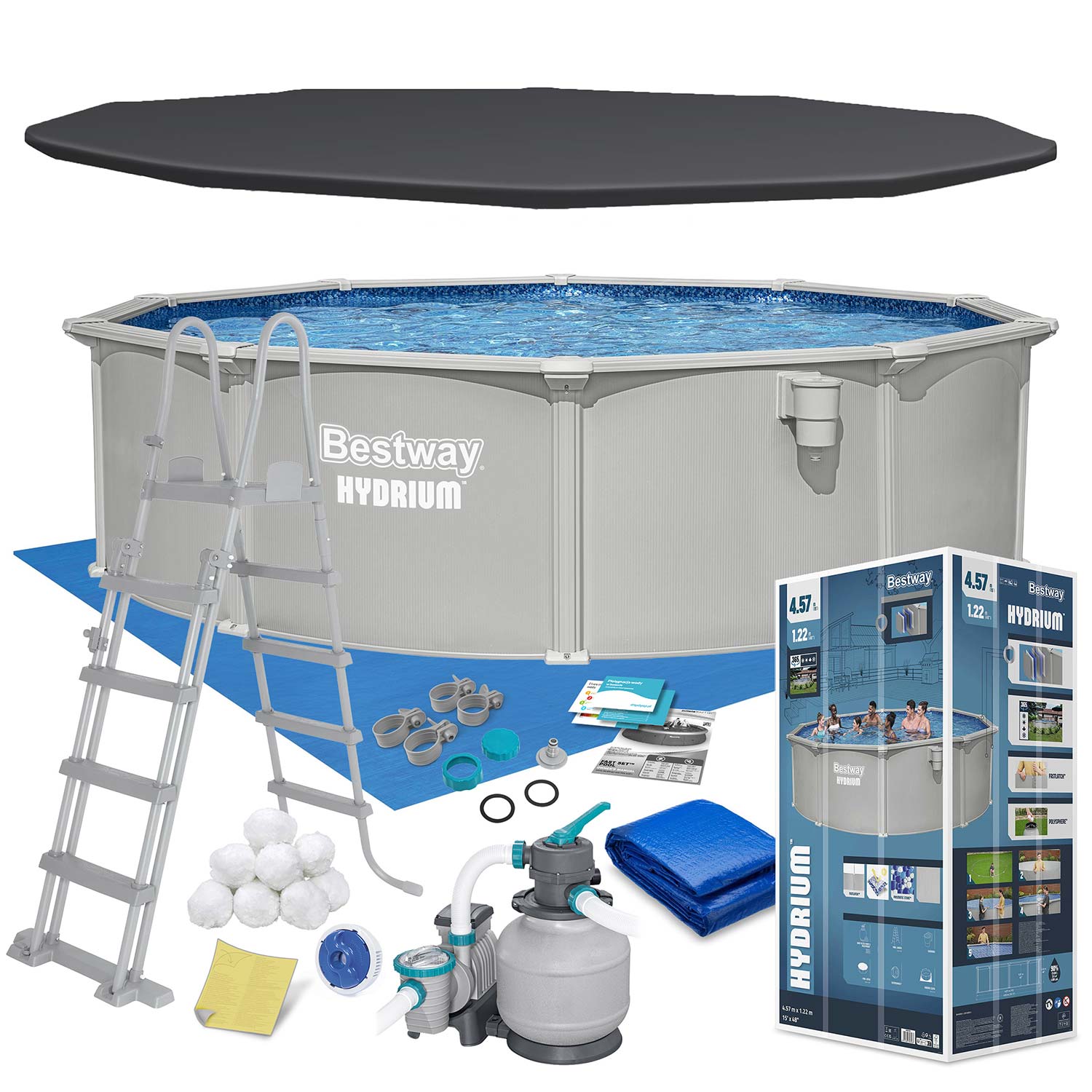  Basen ogrodowy panelowy całoroczny 457 x 122 cm 13w1 Bestawy 56384