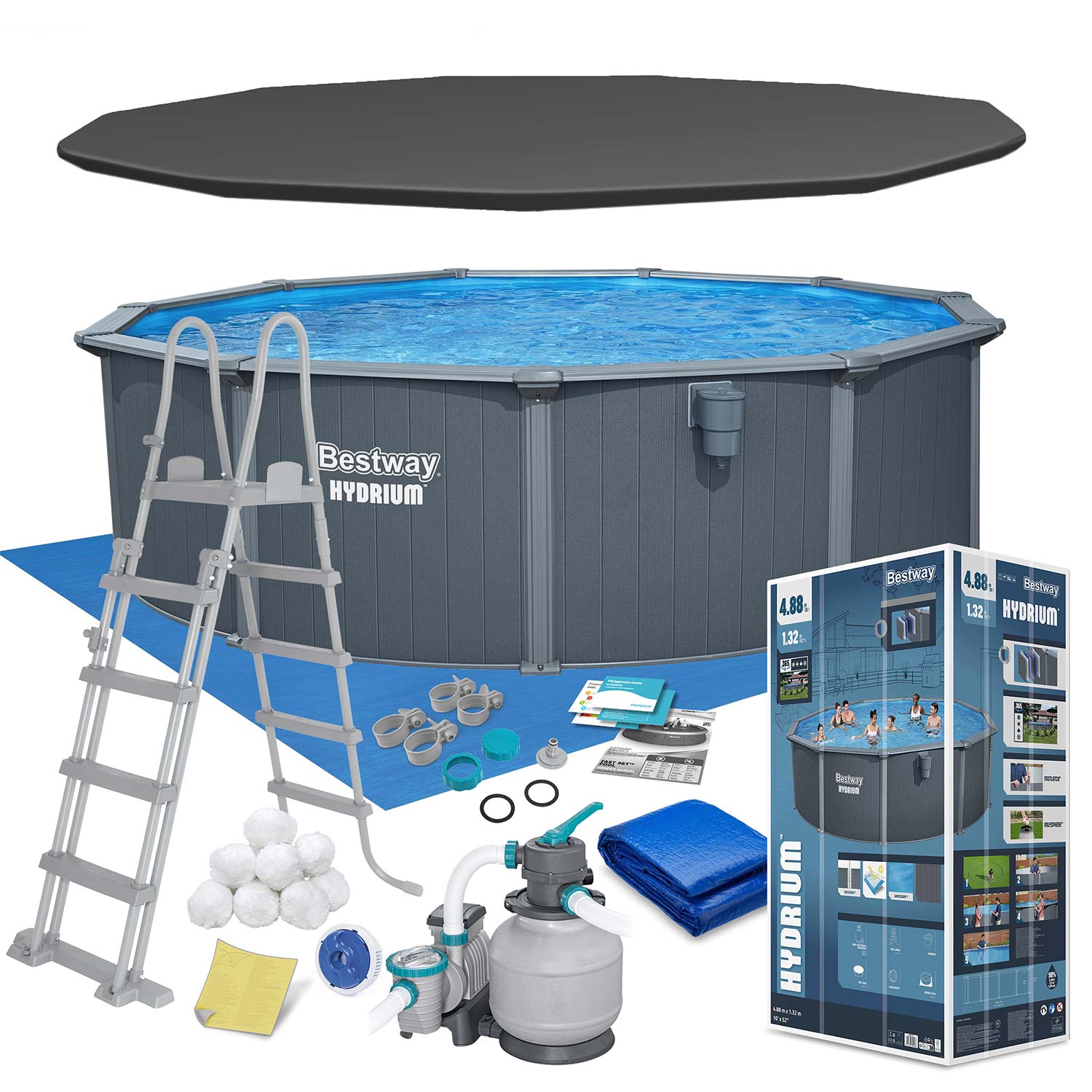 Basen ogrodowy panelowy całoroczny 488 x 132 cm 13w1 Bestawy 561CU