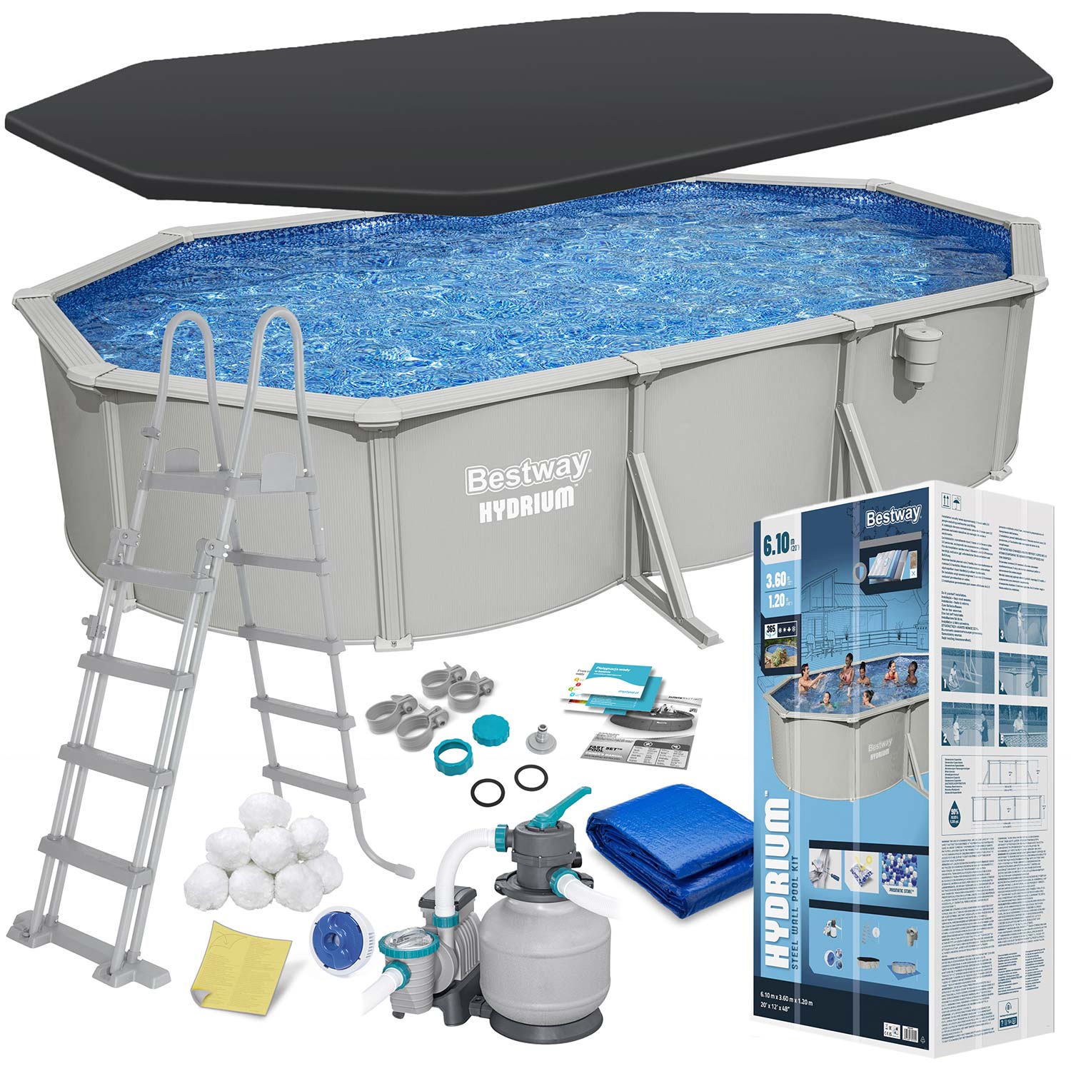 Basen ogrodowy panelowy całoroczny 610x366x122 cm 13w1 Bestawy 56369