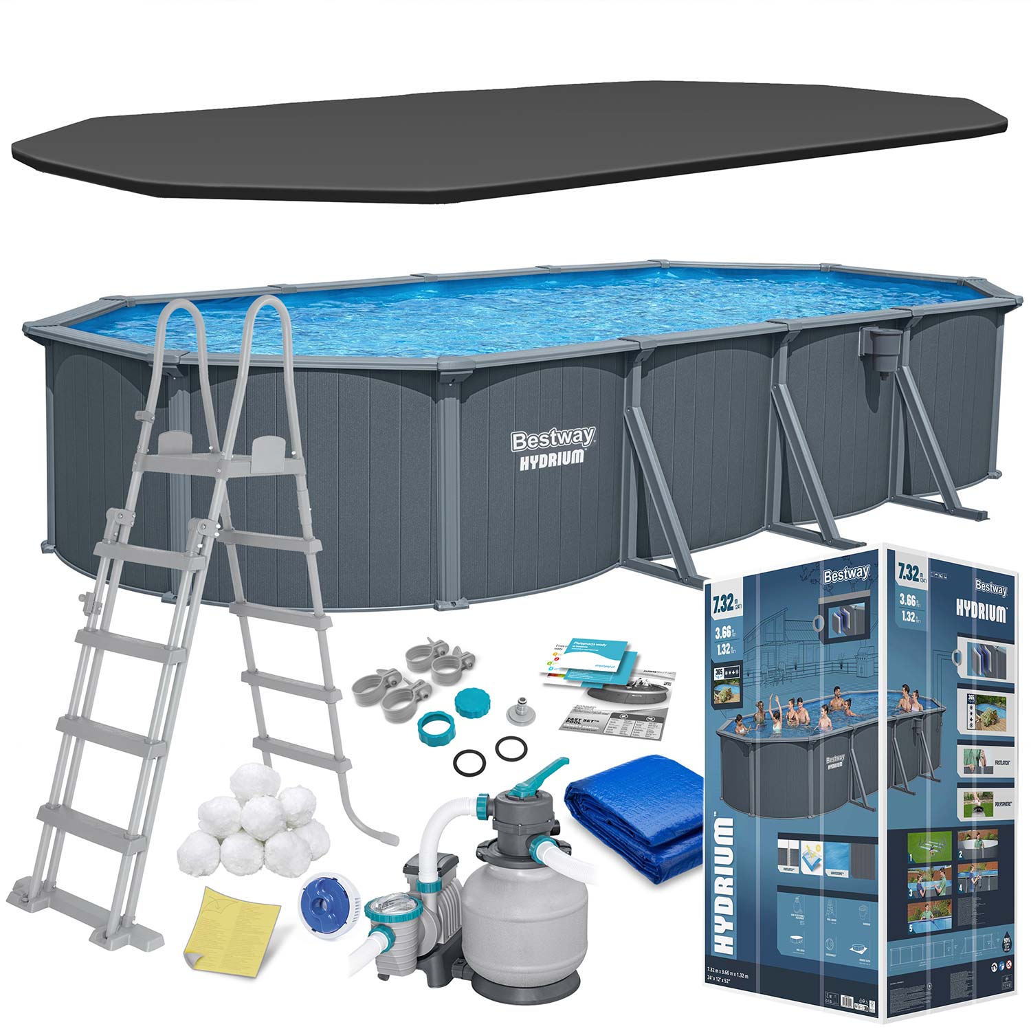 Basen ogrodowy panelowy całoroczny 732x366x132 cm 13w1 Bestawy 561CW