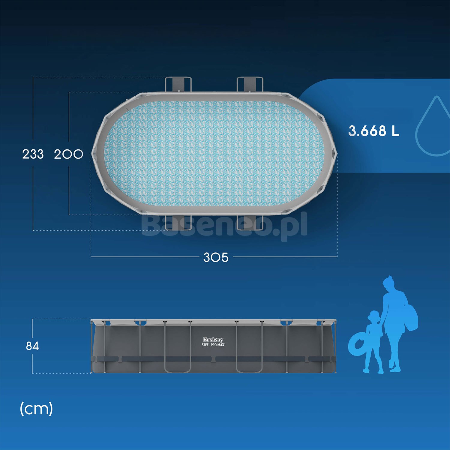 Basen ogrodowy stelażowy 305 x 200 x 84 cm 17w1 Bestway 5614A + maszynka do baniek GRATIS