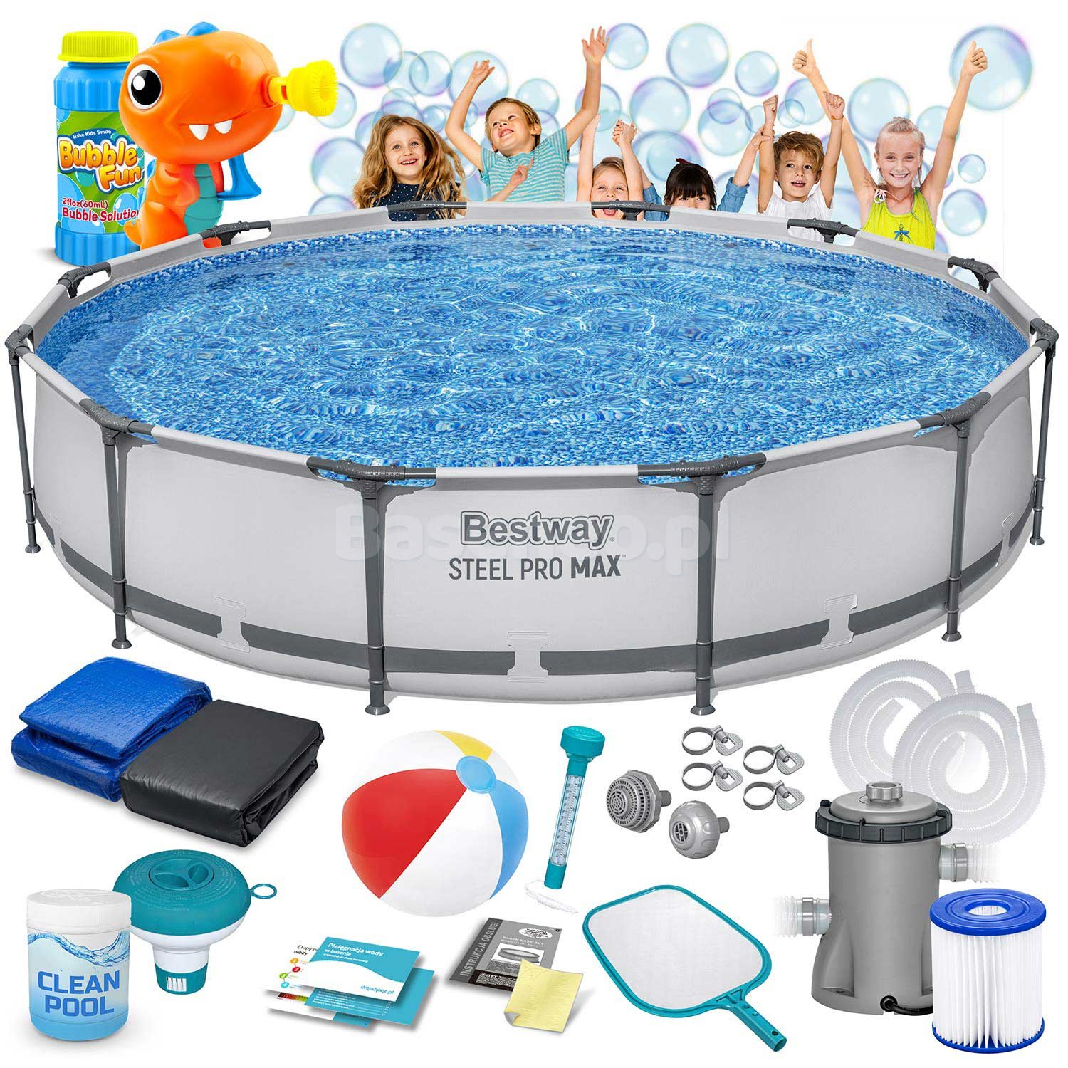 Basen ogrodowy stelażowy 366 x 76 cm 16w1 Bestway 56416 + maszynka do baniek GRATIS