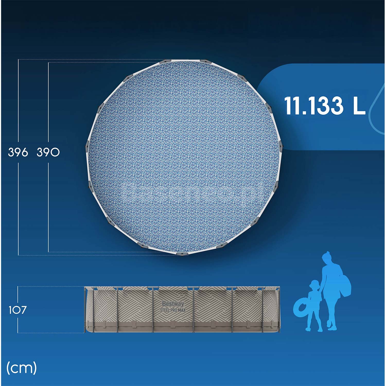 Basen ogrodowy stelażowy 396 x 107 cm 11w1 Bestway 561FY