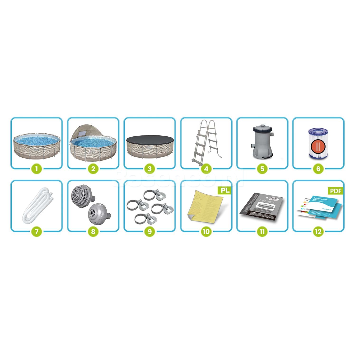 Basen ogrodowy stelażowy 396 x 107 cm 11w1 Bestway 561FY