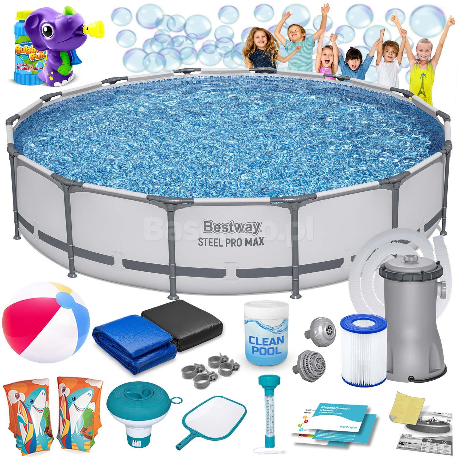 Basen ogrodowy stelażowy 427 x 84 cm 17w1 Bestway 56595 + maszynka do baniek GRATIS