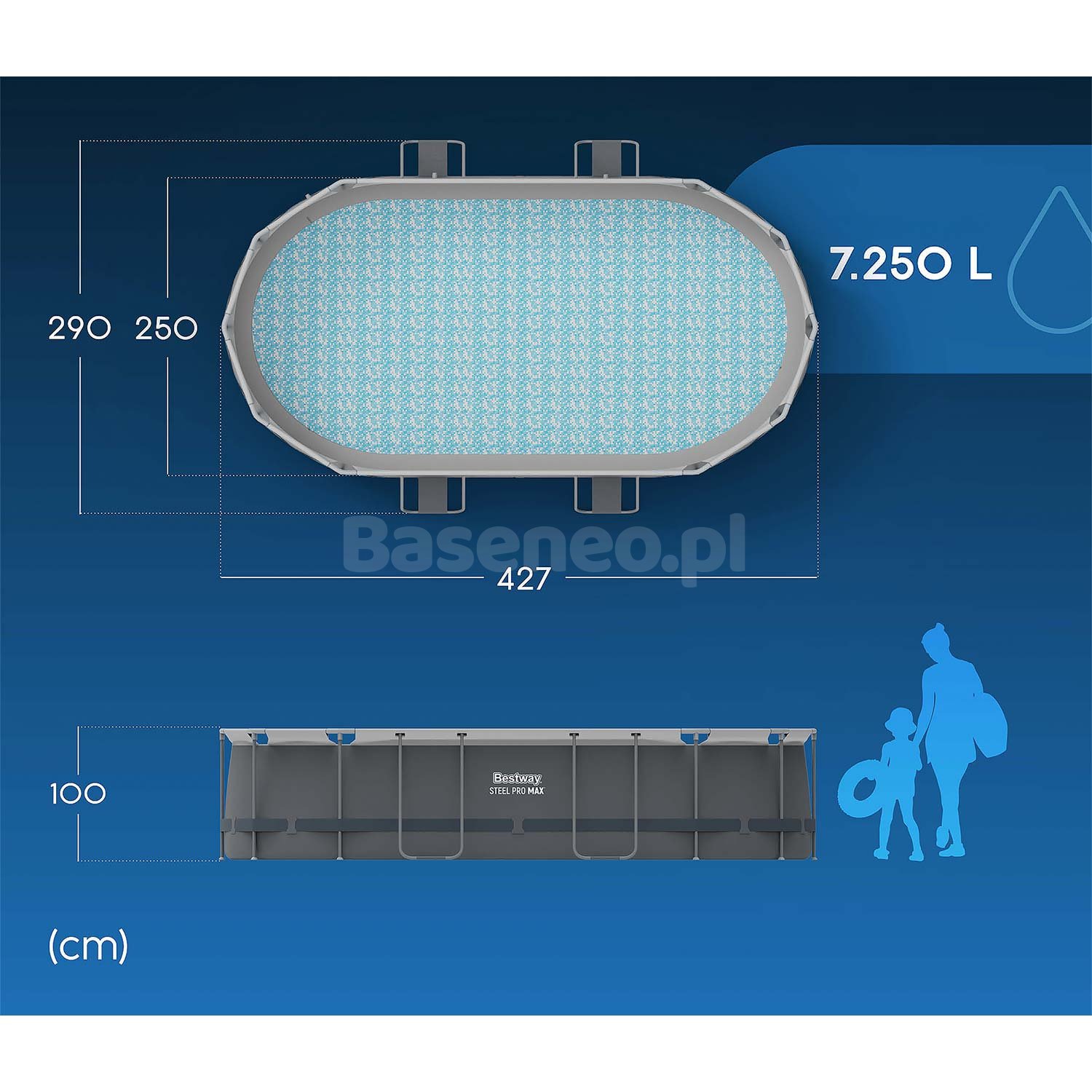Basen ogrodowy stelażowy 427 x 250 x 100 cm 18w1 Bestway 56620