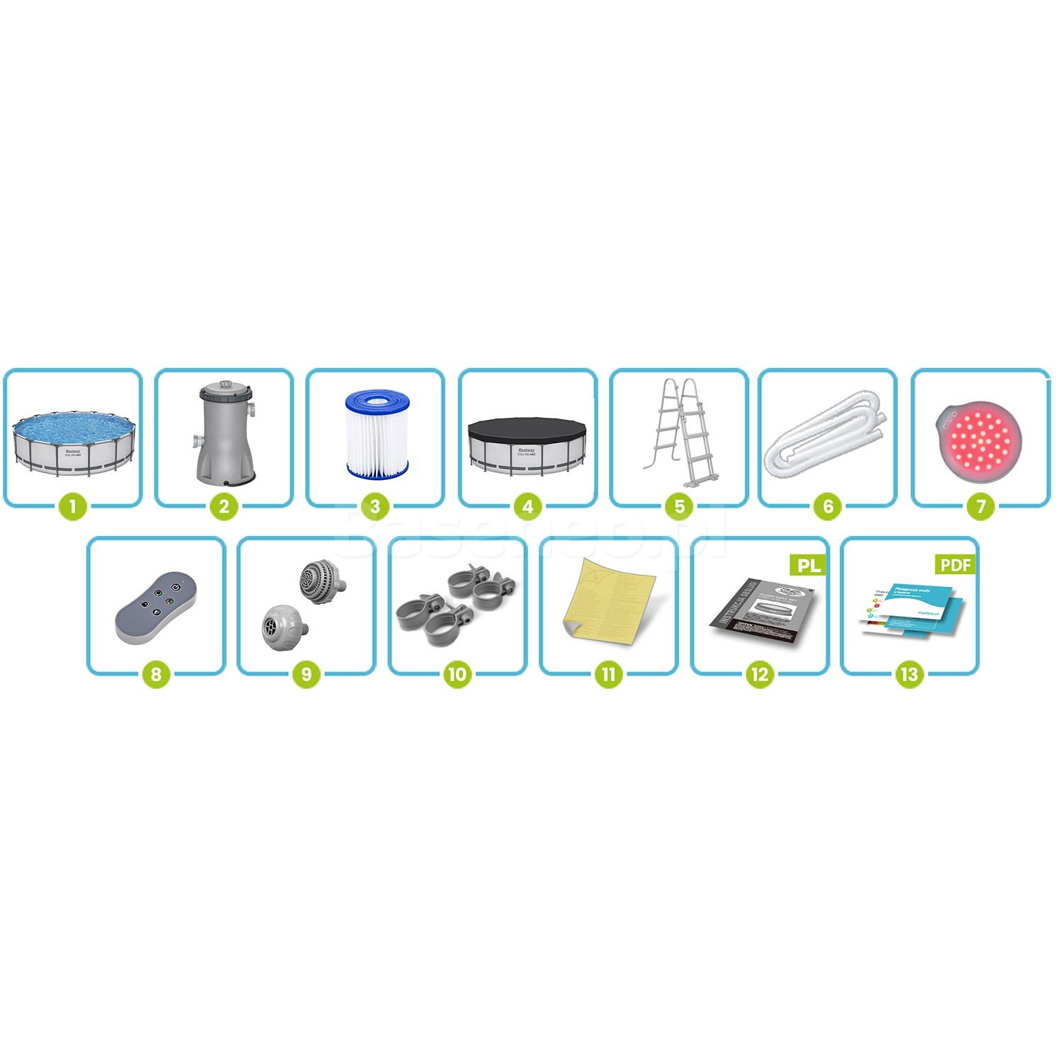 Basen ogrodowy stelażowy 457 x 107 cm 13w1 Bestway 561GD