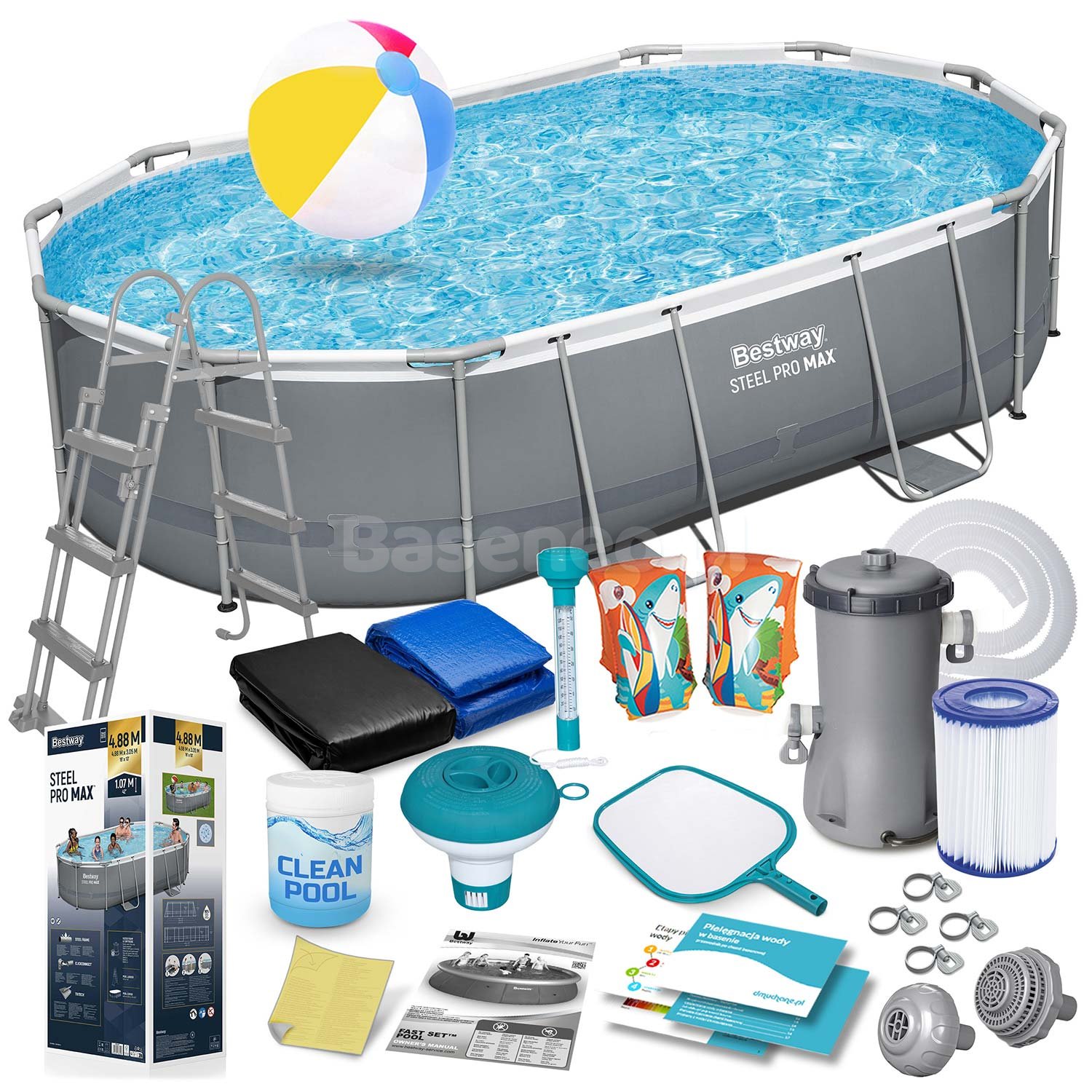 Basen ogrodowy stelażowy 488 x 305 x 107 cm 18w1 Bestway 56448