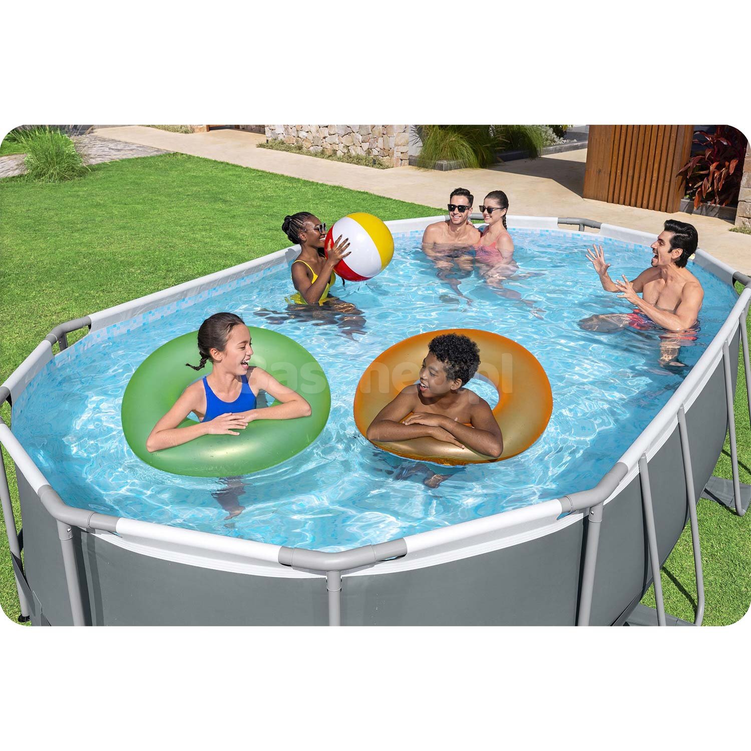 Basen ogrodowy stelażowy 488 x 305 x 107 cm 18w1 Bestway 56448 + maszynka do baniek GRATIS