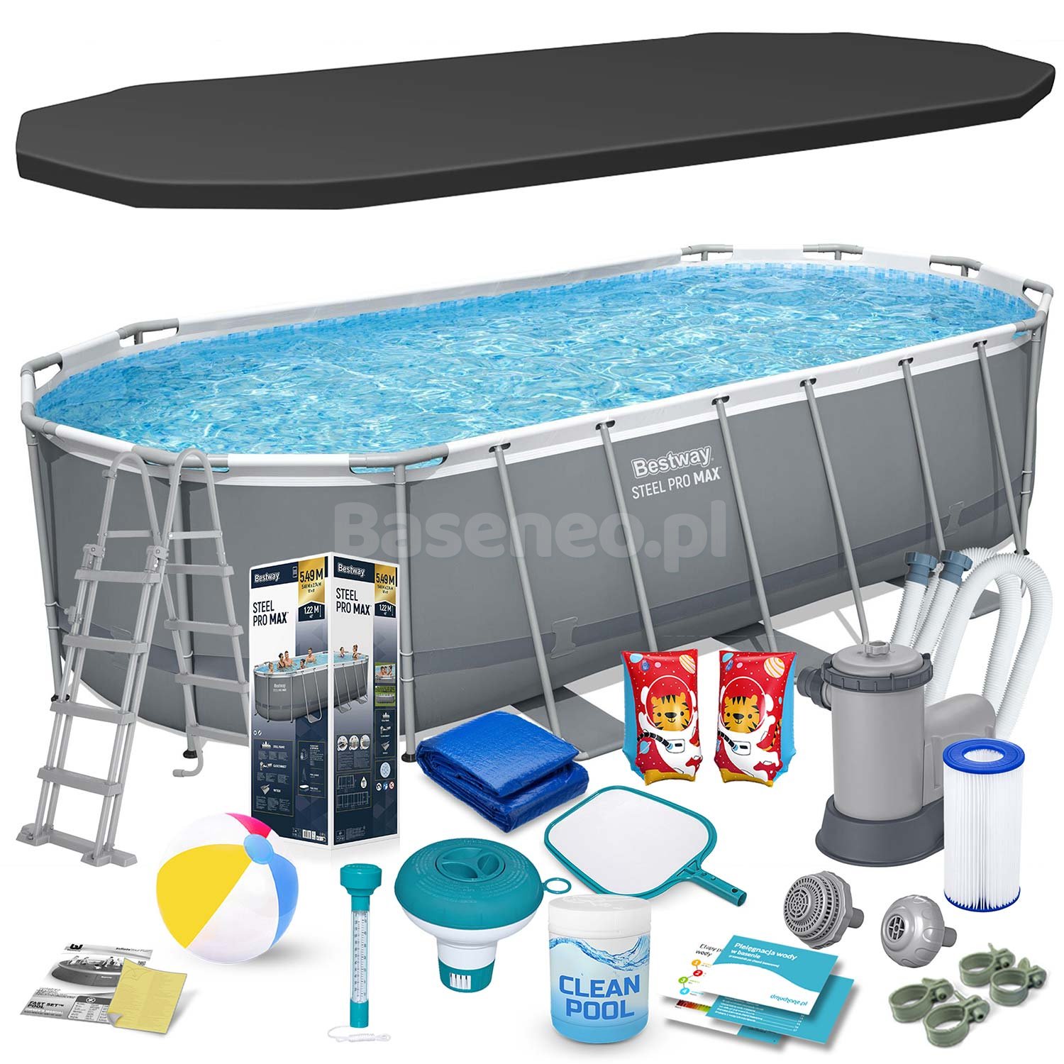 Basen ogrodowy stelażowy 549 x 274 x 122 cm 17w1 Bestway 56710