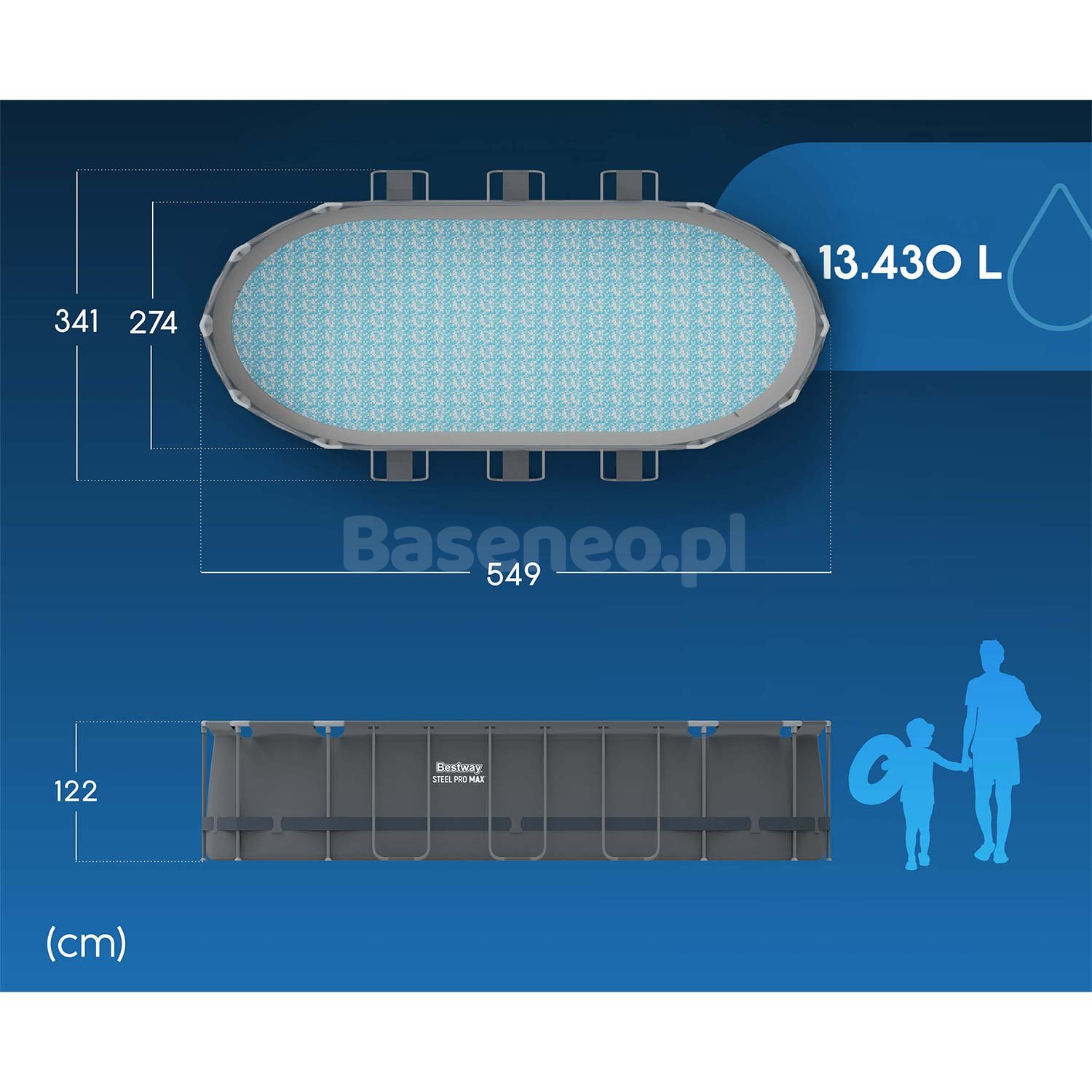 Basen ogrodowy stelażowy 549 x 274 x 122 cm 17w1 Bestway 56710