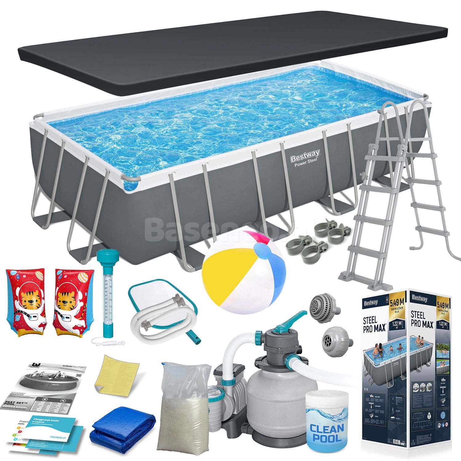 Basen ogrodowy stelażowy 549x274x122cm 17w1 Bestway 56466N