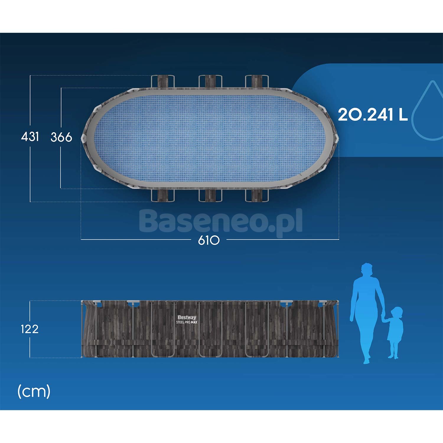 Basen ogrodowy stelażowy 610 x 366 x 122 cm 18w1 Bestway 5611R