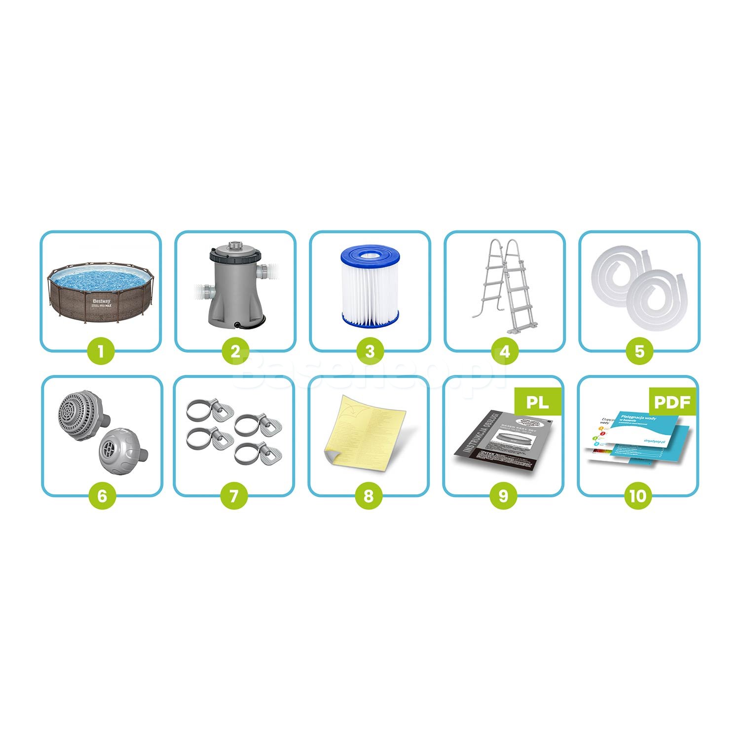 Basen ogrodowy stelażowy okrągły 366 x 100 cm 10w1 Bestway 56709