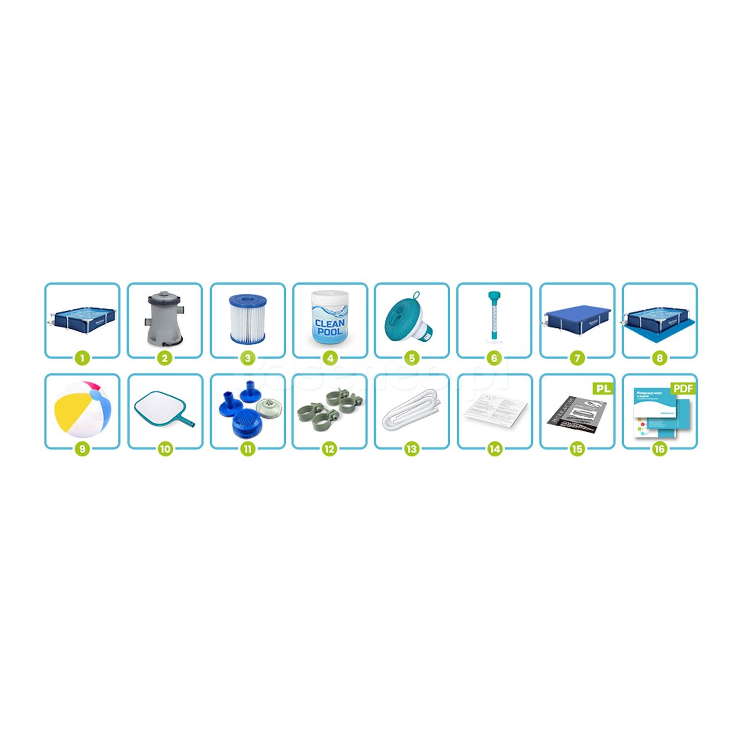 Basen prostokątny stelażowy 221x150x43 cm 16w1 Bestway 56401N