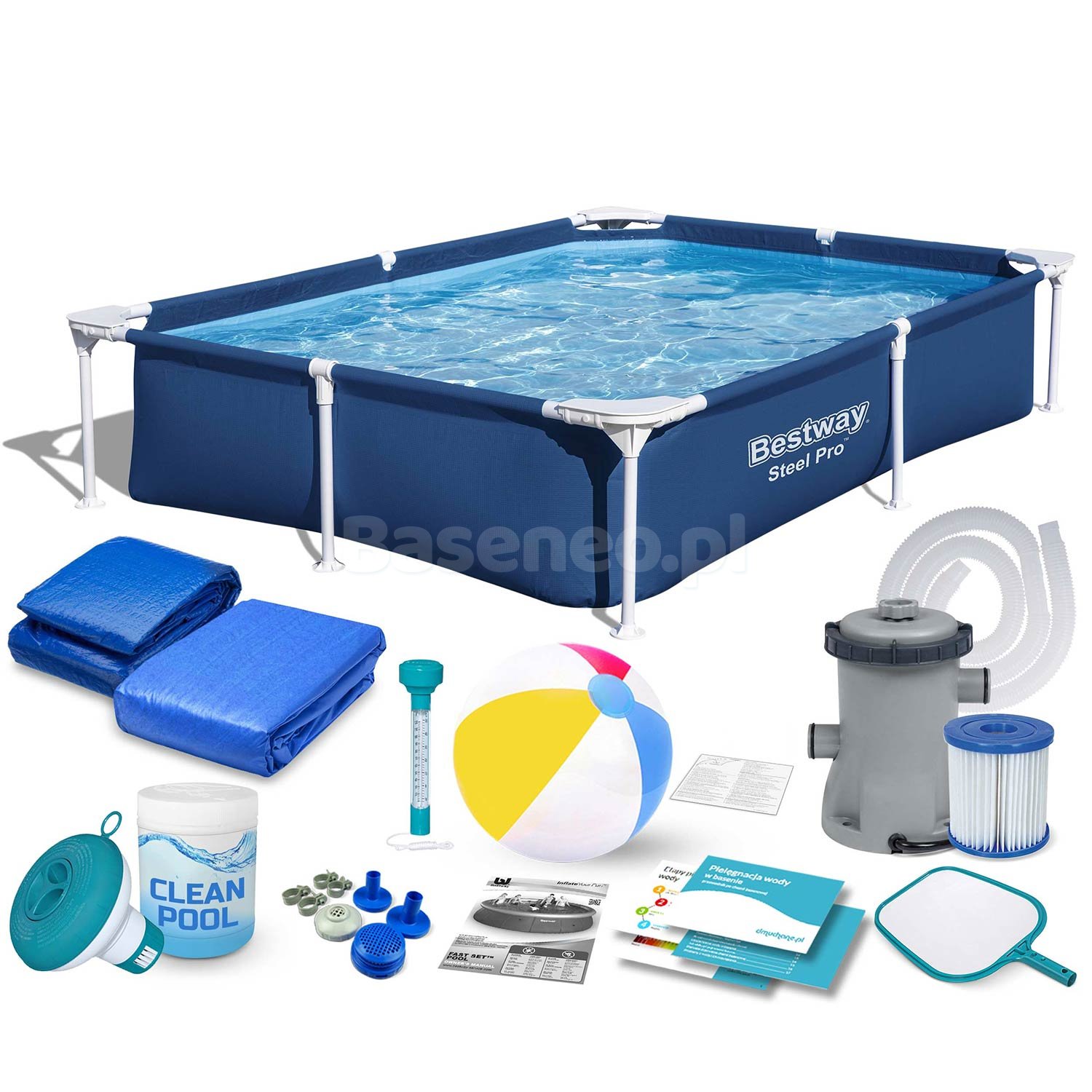 Basen prostokątny stelażowy 221x150x43 cm 16w1 Bestway 56401N