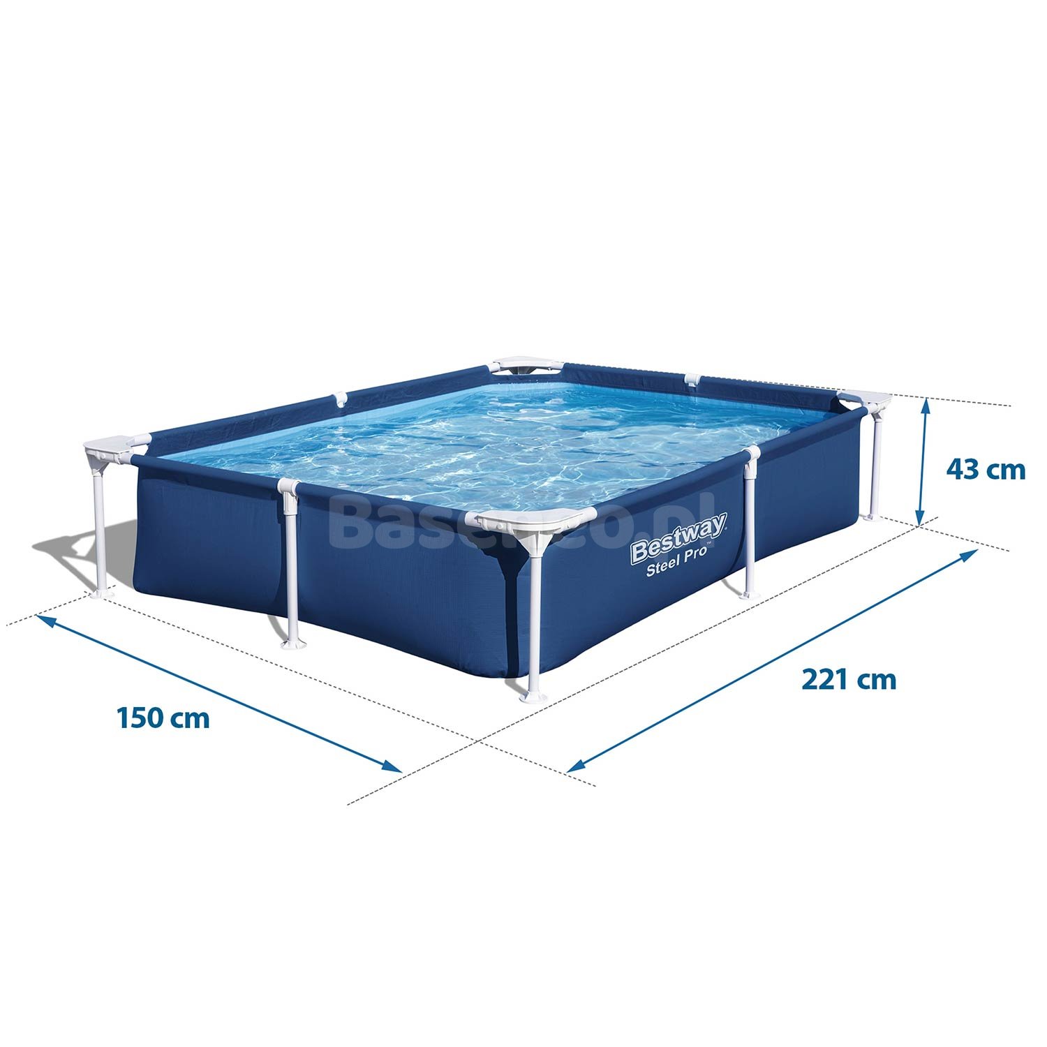 Basen prostokątny stelażowy 221x150x43 cm 16w1 Bestway 56401N