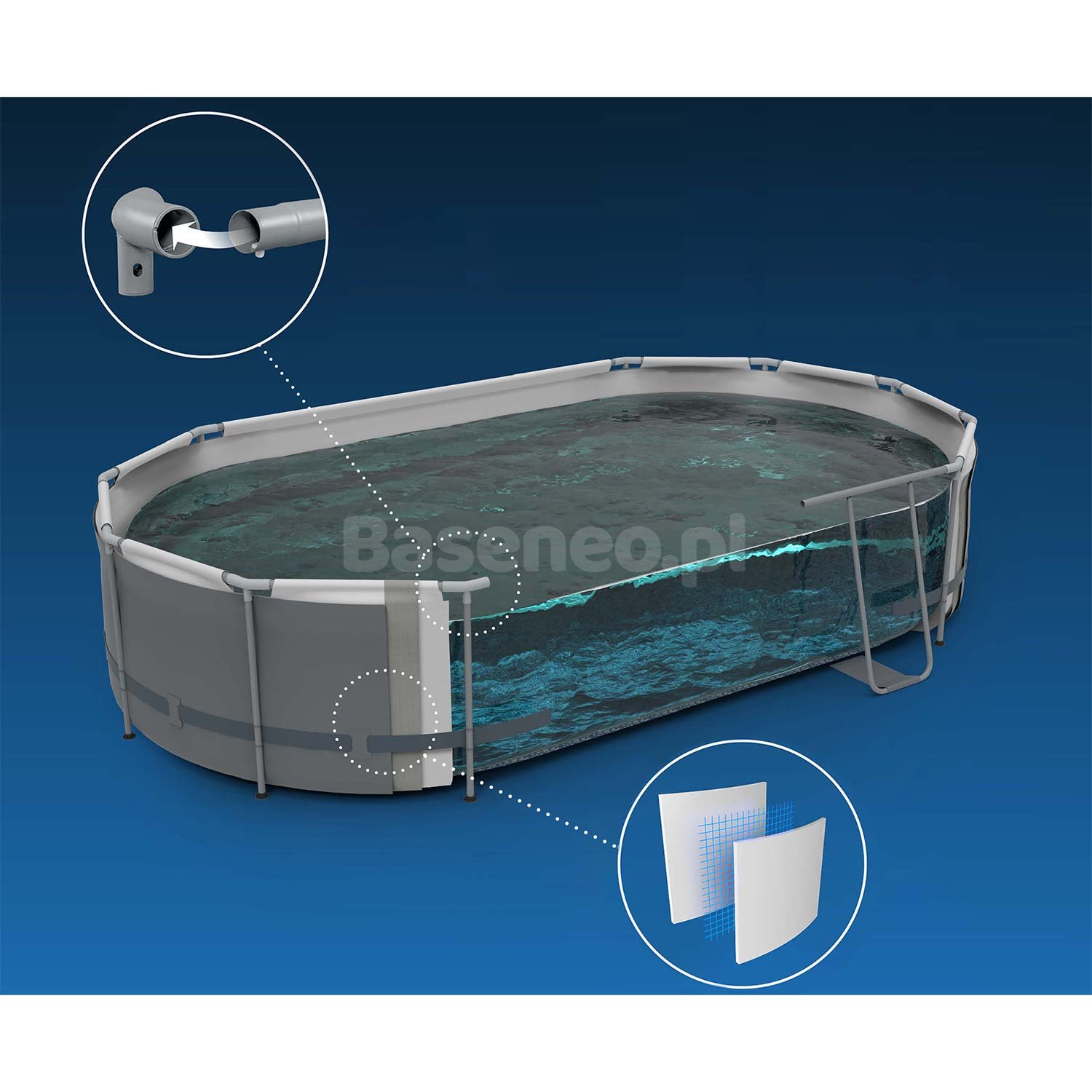 Basen stelażowy ogrodowy 427 x 250 x 100 cm 11w1 Bestway 56620