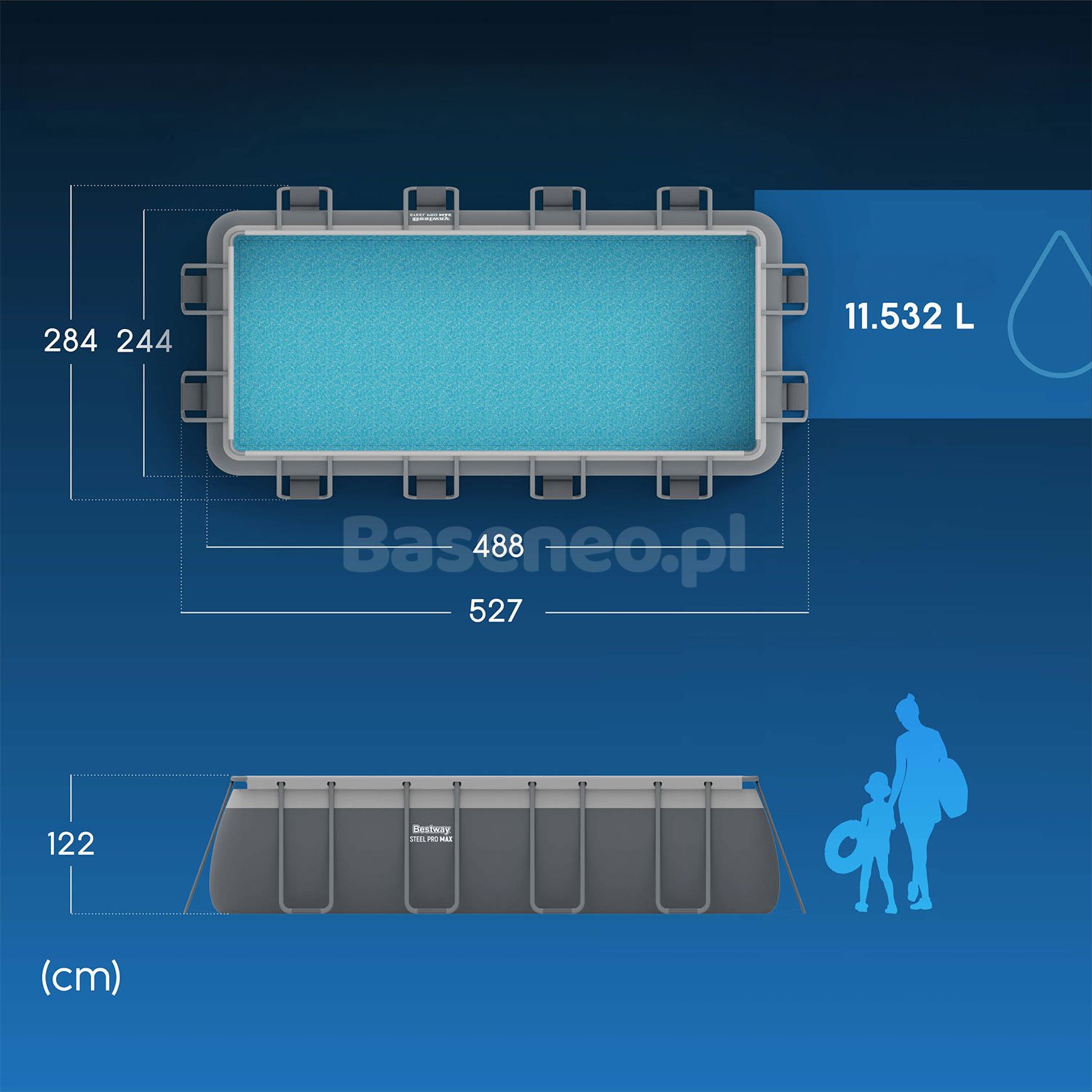 Basen stelażowy ogrodowy 488 x 244 x 122 cm 12w1 Bestway 56670
