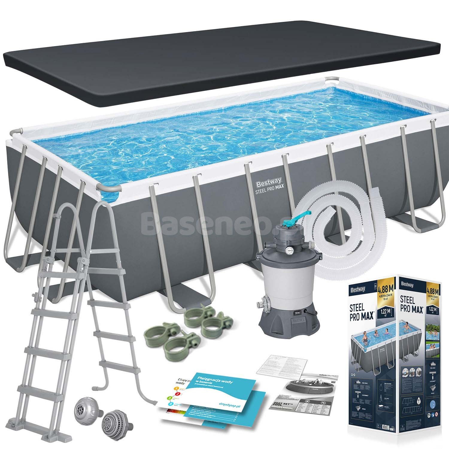 Basen stelażowy ogrodowy 488 x 244 x 122 cm 11w1 Bestway 56671N