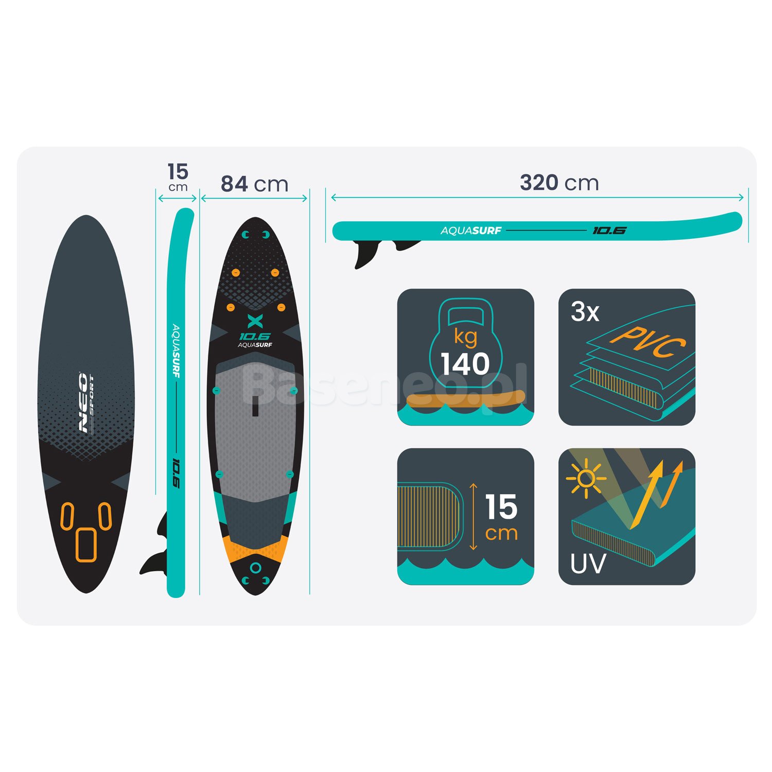 Deska SUP Aquasurf 320 x 84 x 15 cm Neo-Sport 170207