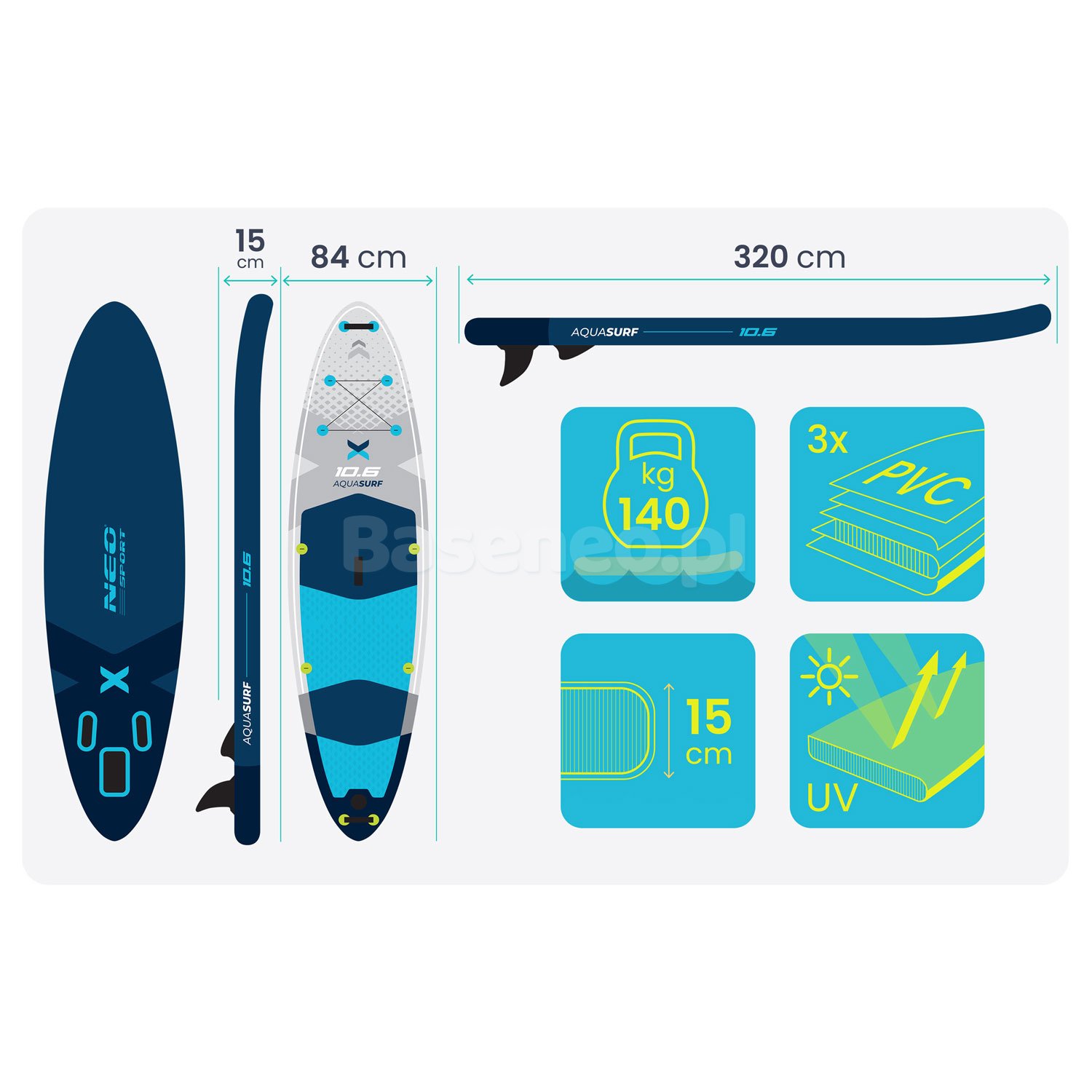 Deska SUP Aquasurf 320 x 84 x 15 cm Neo-Sport 170206