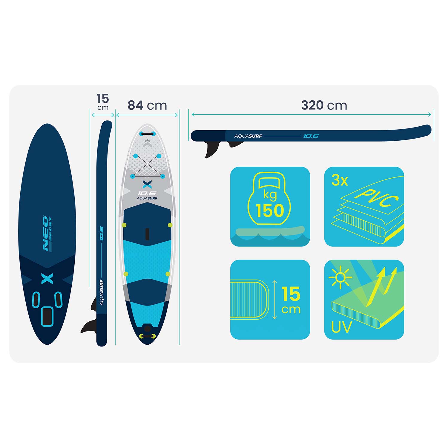 Deska SUP Aquasurf 320 x 84 x 15 cm Neo-Sport 170206