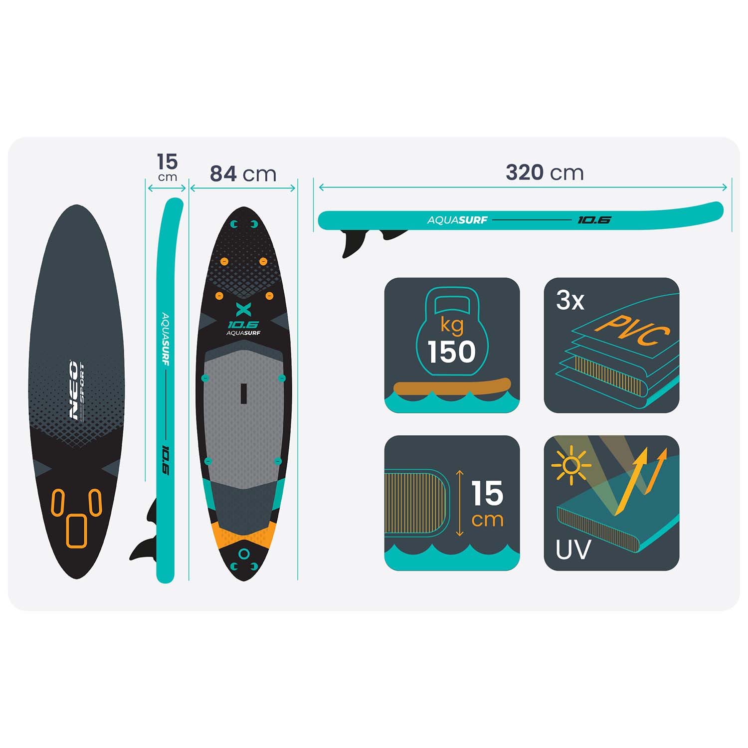 Deska SUP Aquasurf 320 x 84 x 15 cm Neo-Sport 170207