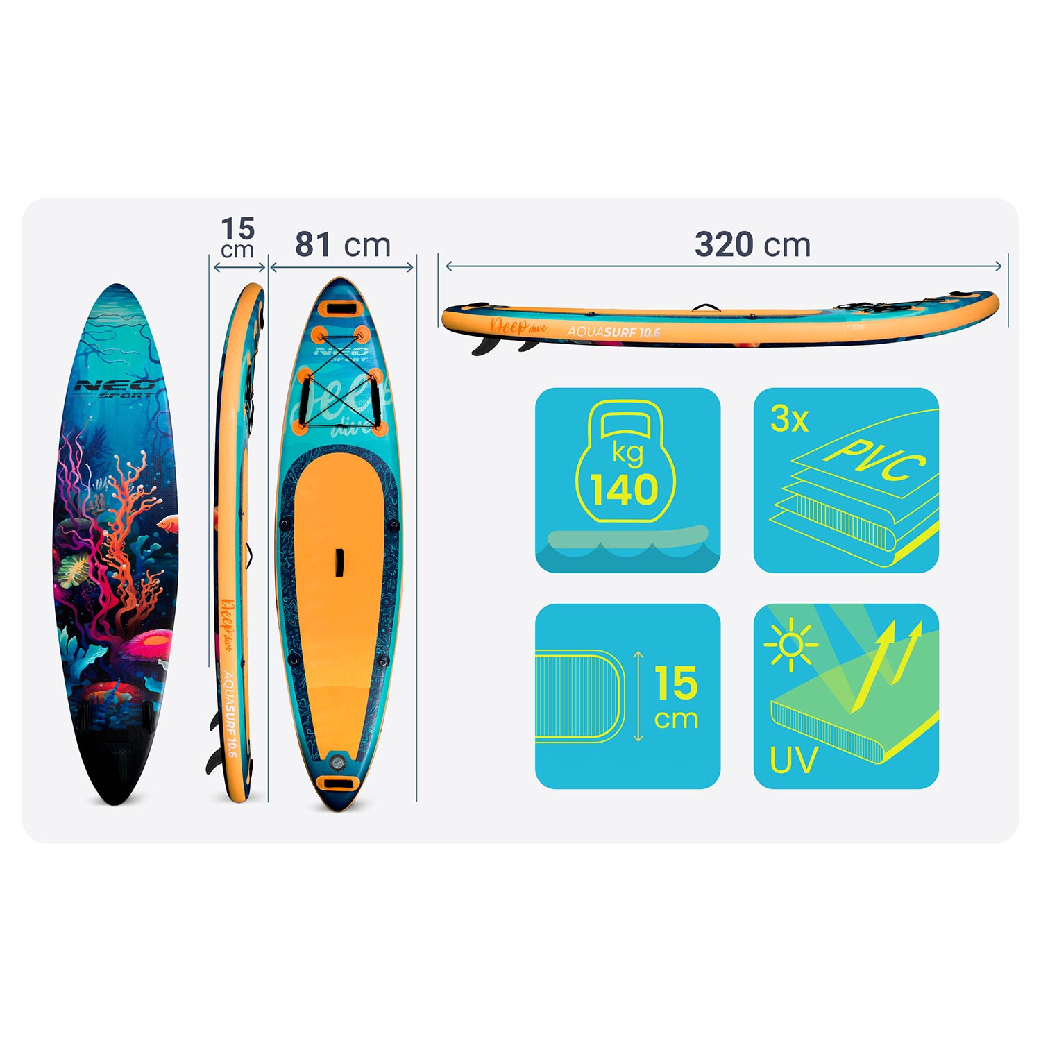 Deska SUP Aquasurf 320 x 84 x 15 cm Neo-Sport 170214
