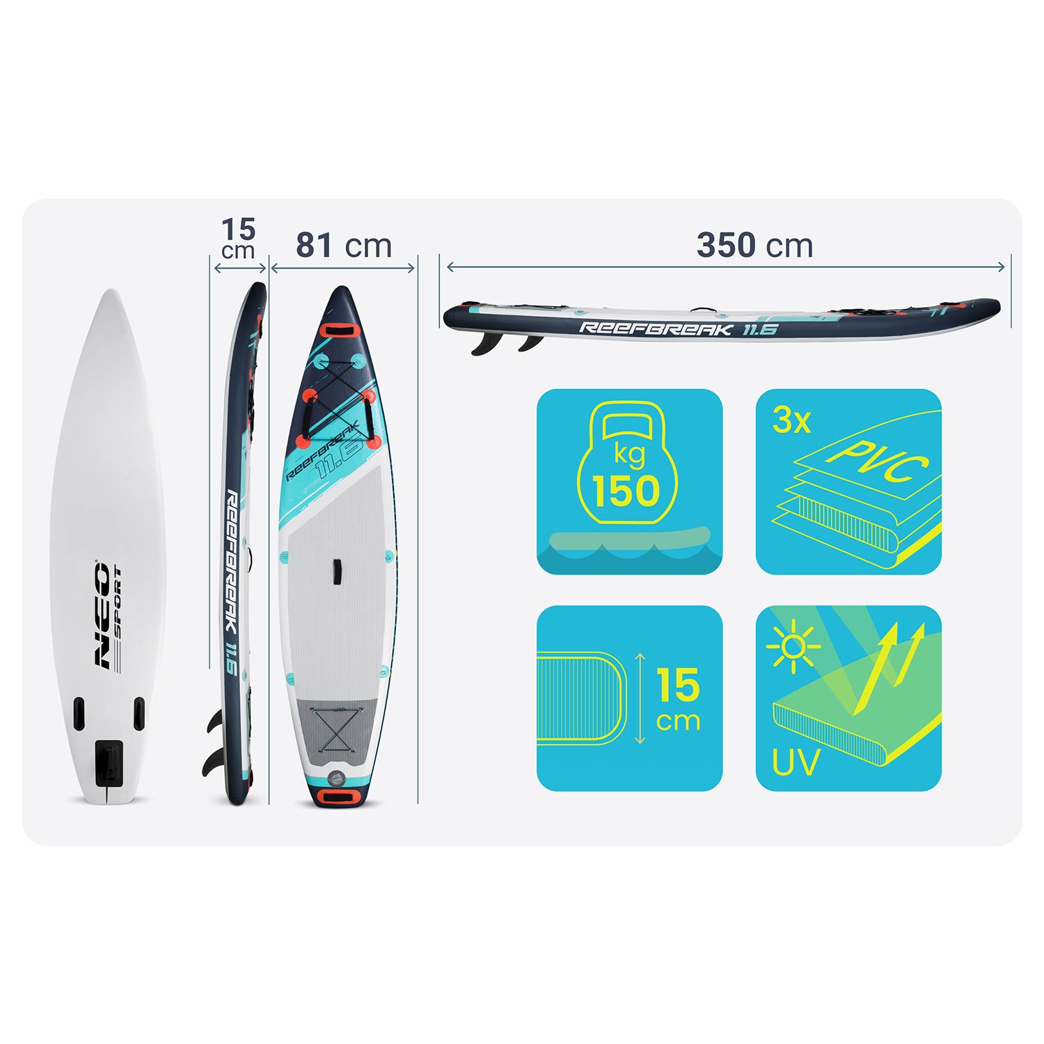 Deska SUP Reefbreak 350 x 81 x 15 cm Neo-Sport 170312