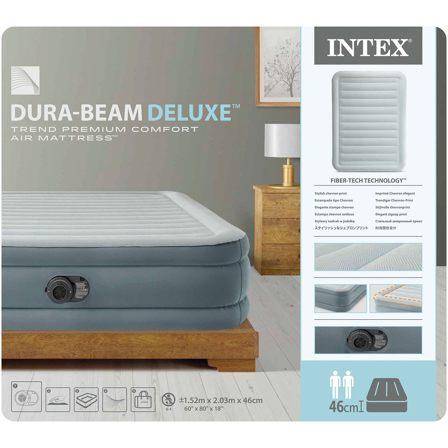 Materac dmuchany 203x152x46 cm z wbudowaną pompką elektryczną INTEX 64824ND