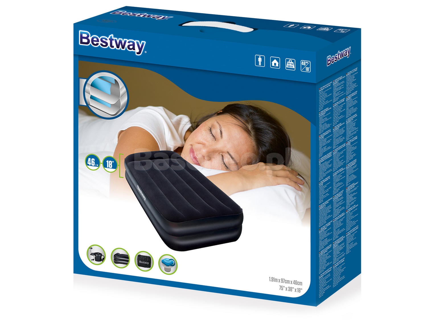 Materac welurowy wysoki z pompką 191 x 97 x 39 cm Bestway 67381