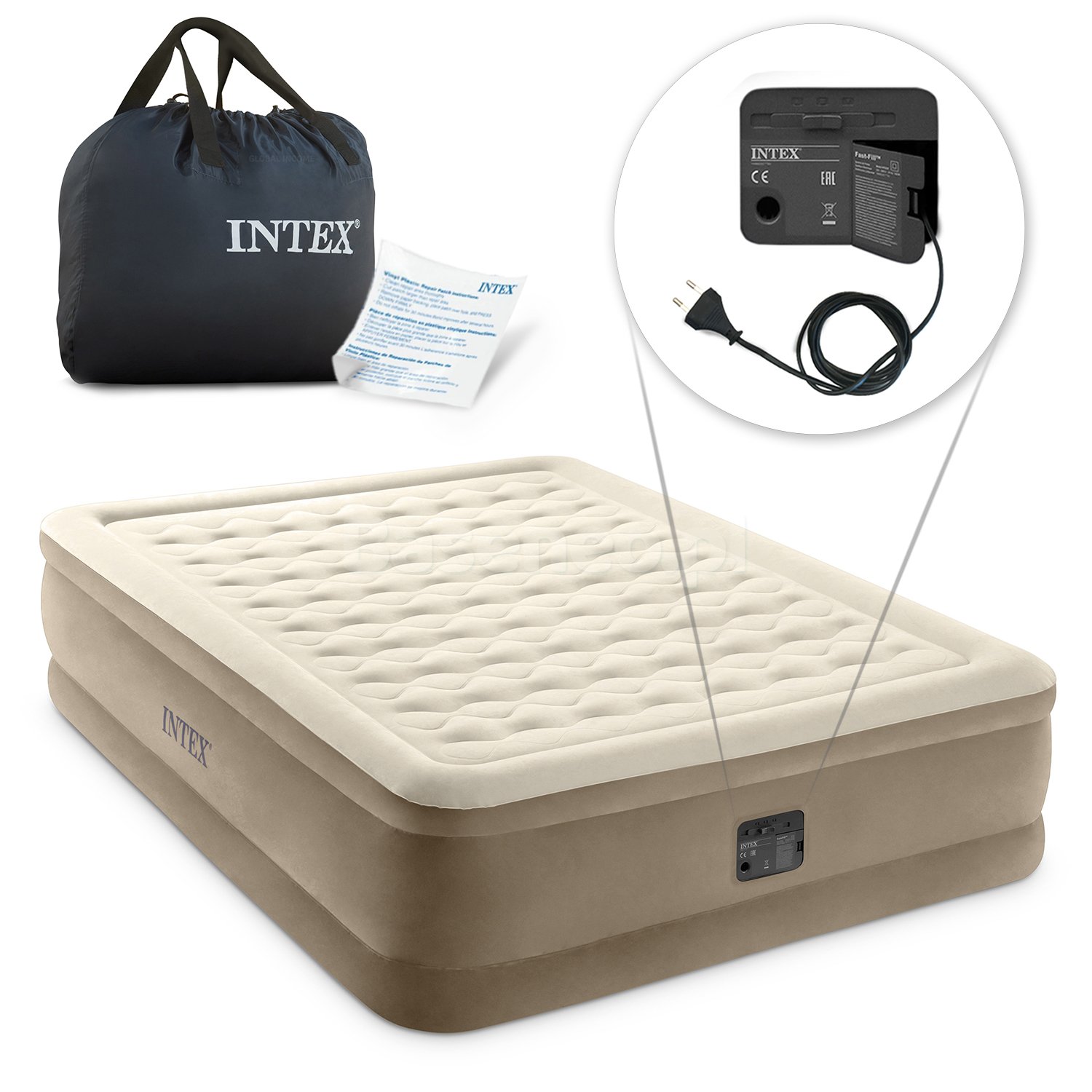 Materac welurowy z pompką Intex 64428