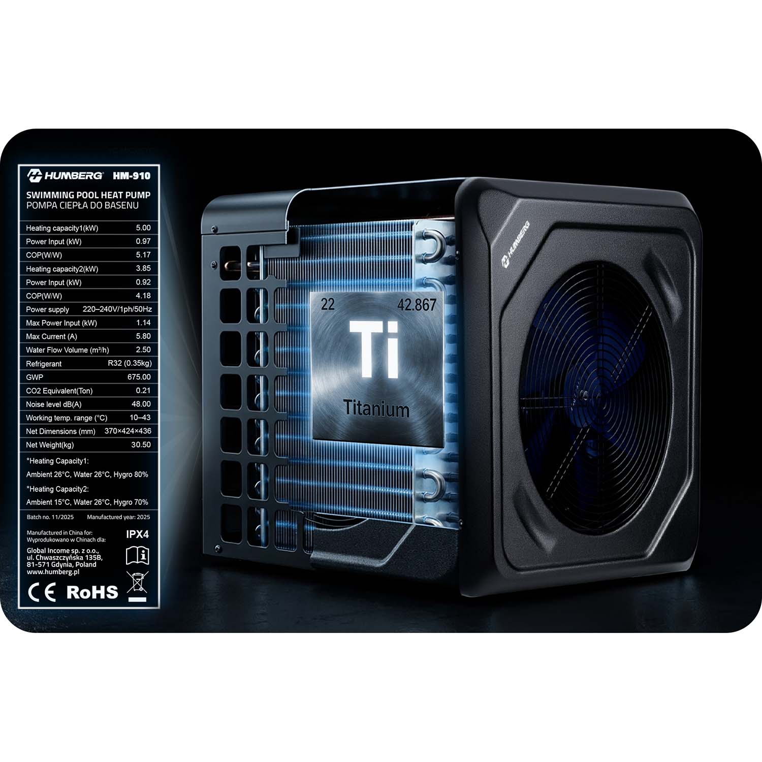 Pompa ciepła do basenu spa podgrzewacz wody 5kw Humberg HM-910
