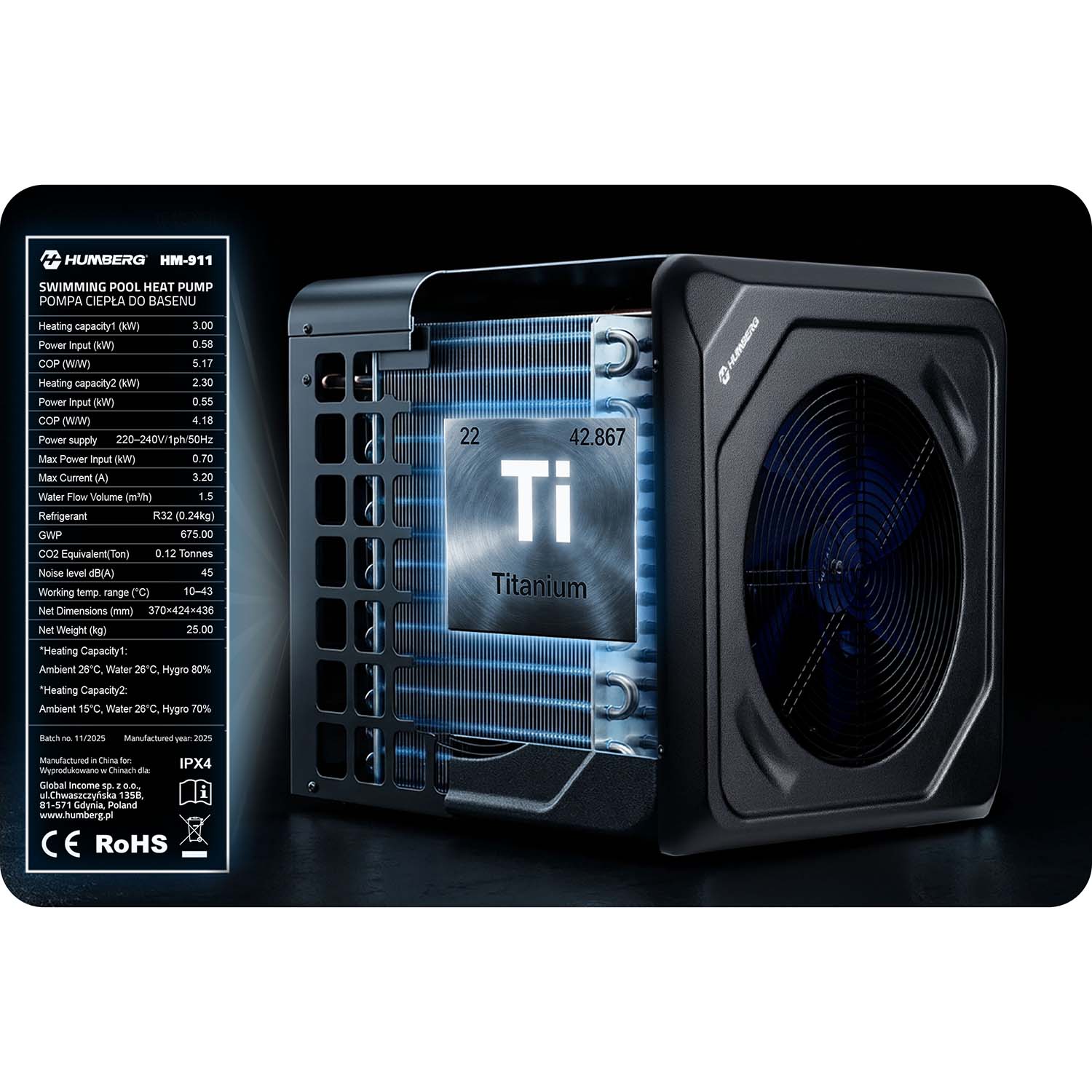 Pompa ciepła do basenu spa podgrzewacz wody 3kw Humberg HM-911