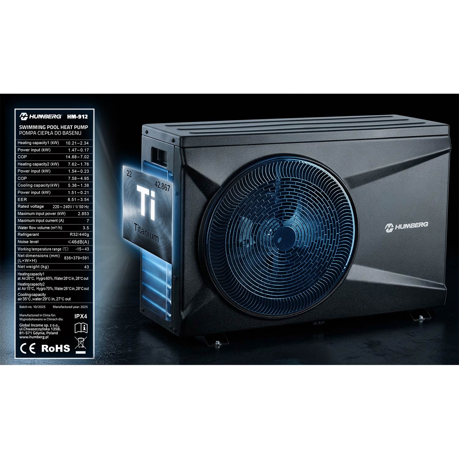 Pompa ciepła do basenu spa podgrzewacz wody 10kw Humberg HM-912