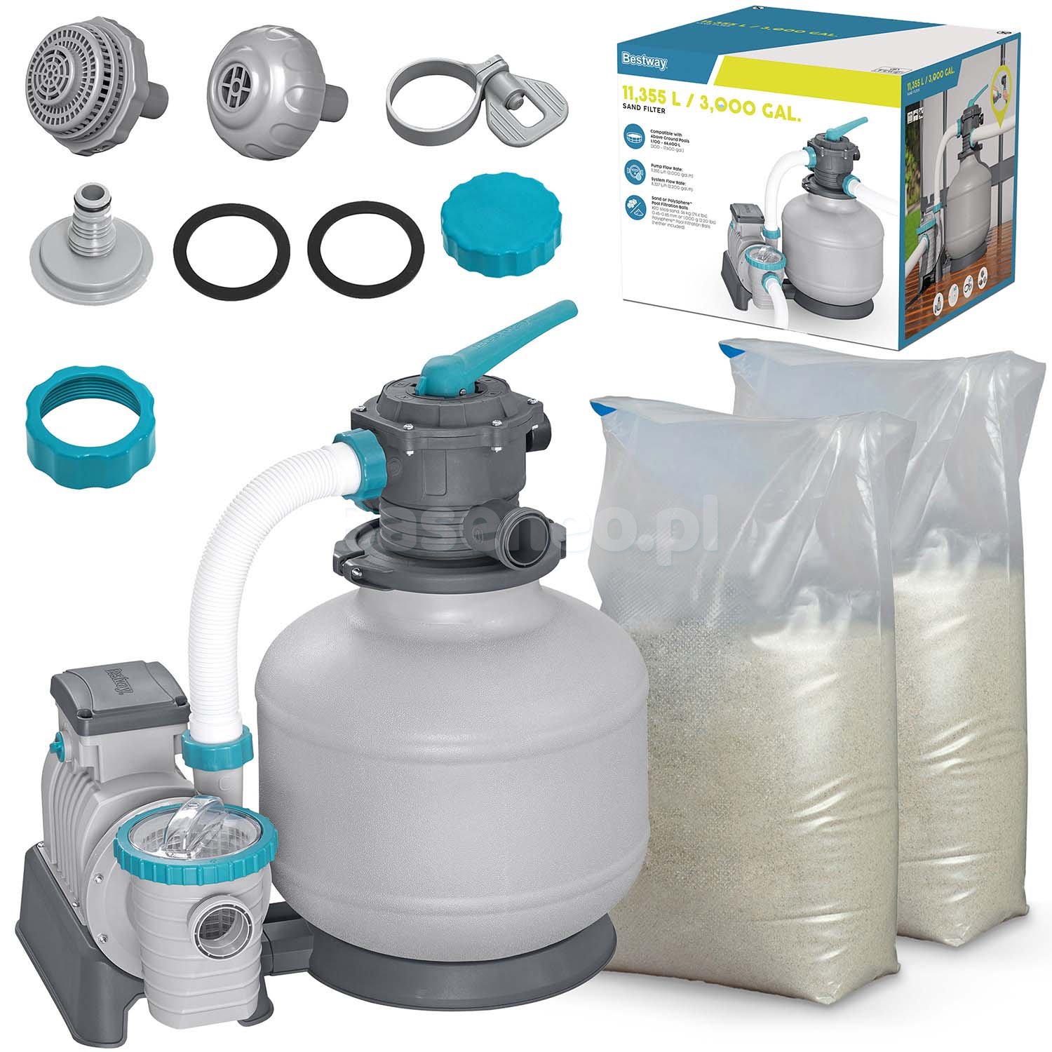 Pompa piaskowa 11355 L/h + Piasek 50kg Bestway